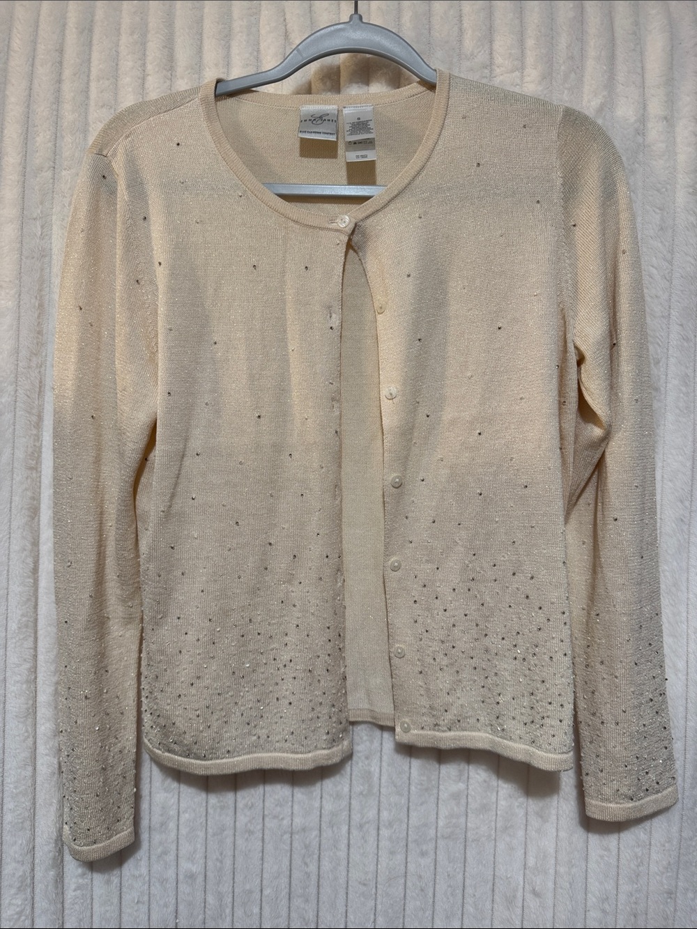 Emma James Cream Rhinestone Crewneck Cardigan